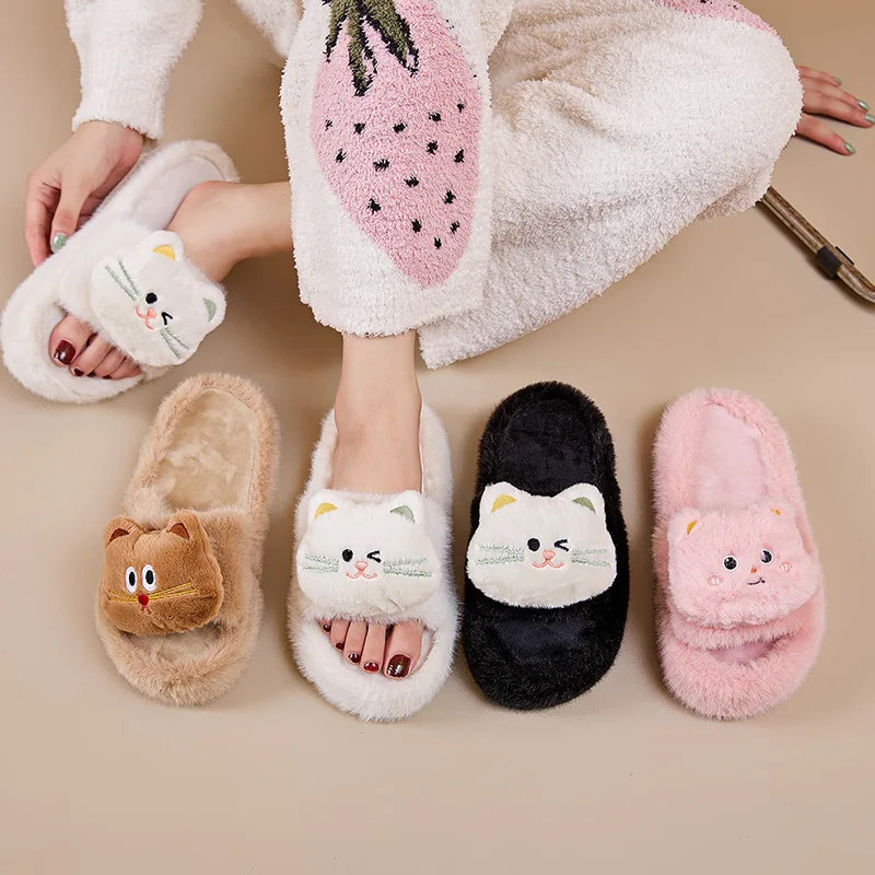 

Women's Cute Cat Slippers - Funny Cartoon Kitty Home Shoes, Anti-Slip Warm Fleece Lining Cozy Indoor Winter Slippers