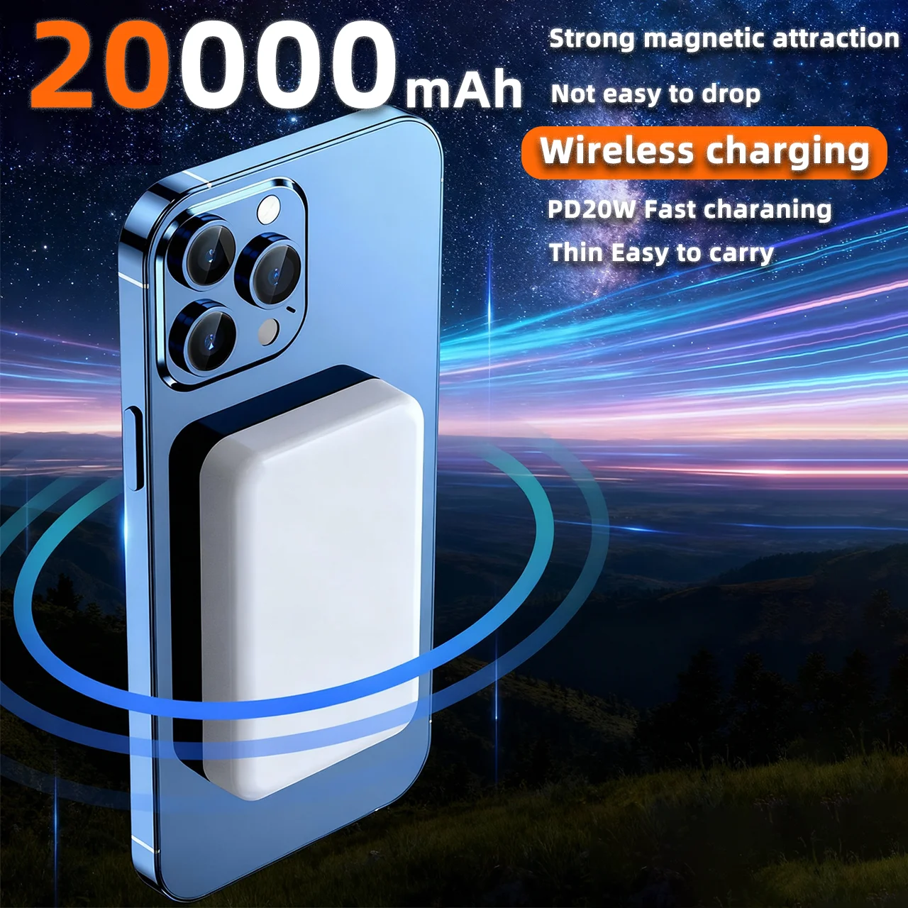 

Магнитное зарядное устройство 20000 мАч, большая емкость, портативное внешнее питание, простая быстрая зарядка, мобильное питание для IOS и Android