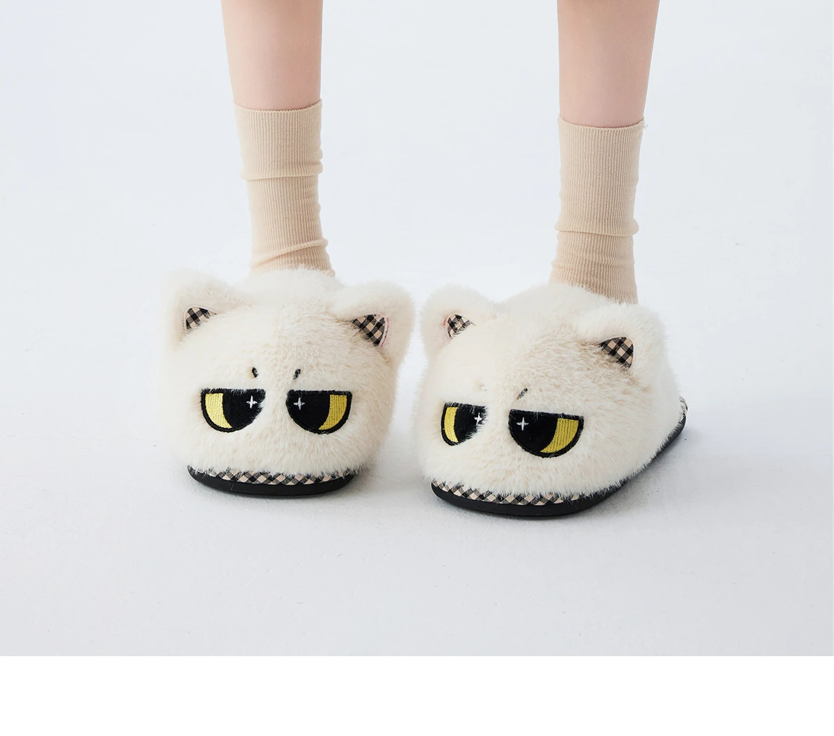 Kawaii Sternenaugen-Katzen-Hausschuhe, Plüsch-Hausschuhe für Damen, Winter-Hausschuhe, Plüsch-Hausschuhe für Damen, Tier-Hausschuhe, Indoor-Mules, Schlafzimmer-Slides, Schuhe – Detail 4
