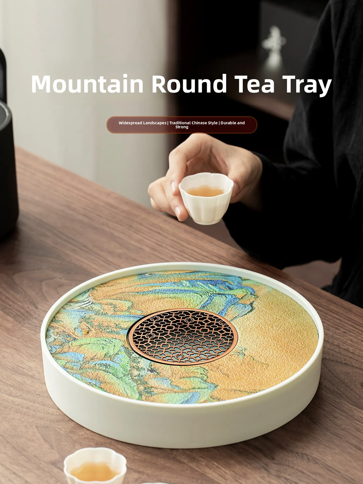 

Tang Feng Tea Tray Home Use 2026 New Model Dry Poured Tea Small Drainage Circular Stone Material Non-Folding Handmade