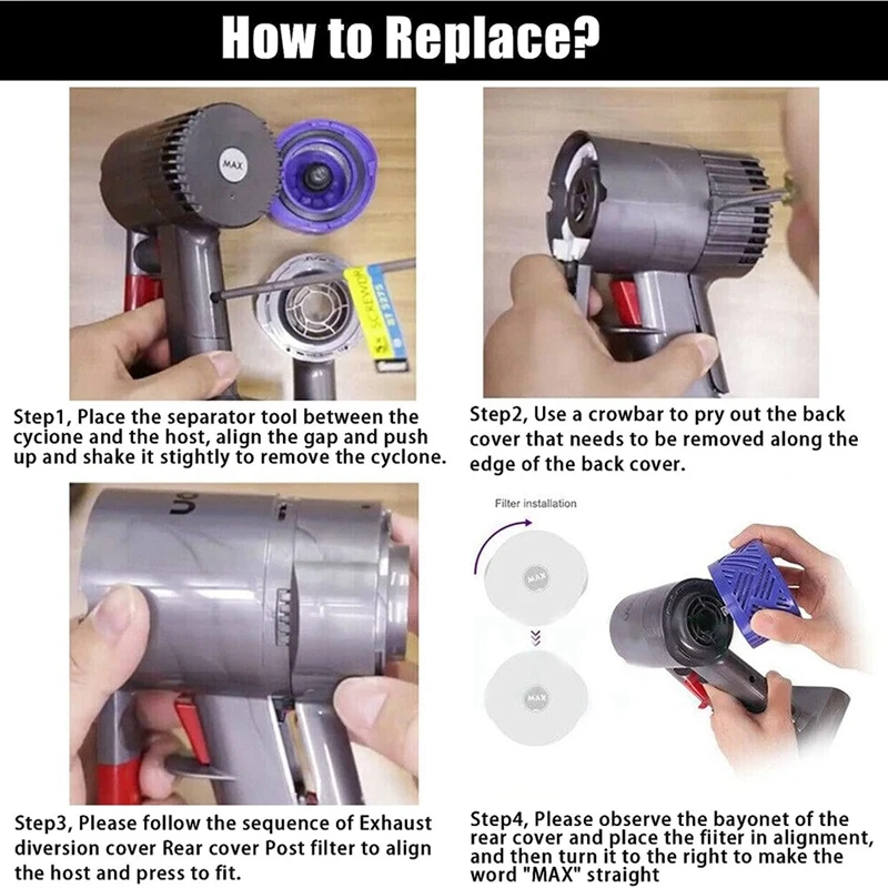 モーターリアカバーとプレフィルターセット,Dyson v6 dc58 dc59 dc61 dc62 dc74用プラスチック交換部品