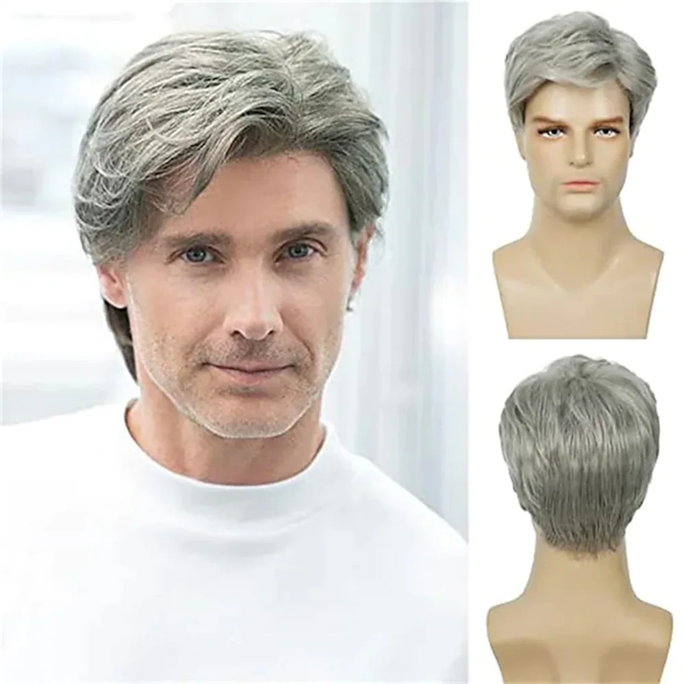 

Men Wigs Short Dark Brown Silver Gray Brown Blonde Full Wig Synthetic Heat Resistant Natural Cosplay Hair Wig for Men