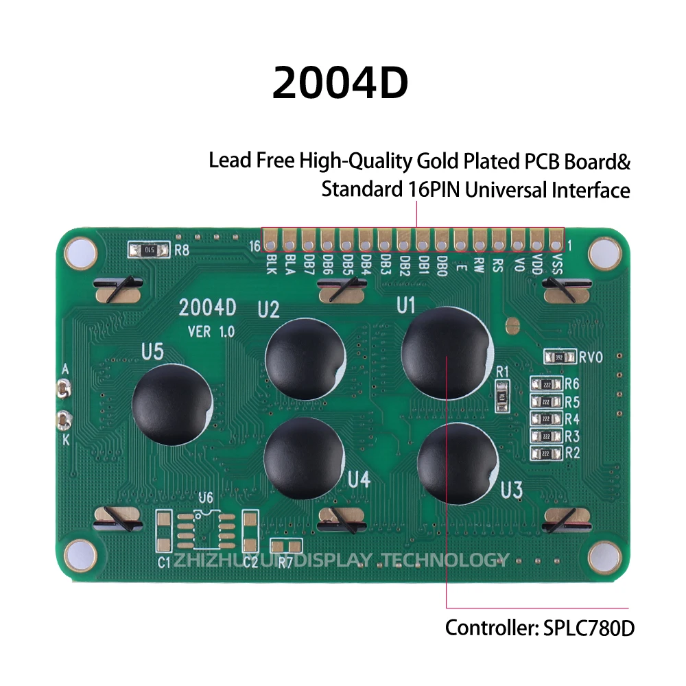 2004D LCD Character Screen High Brightness LED Light Dedicated PCB Board Emerald Green Light Multilingual LCD Module