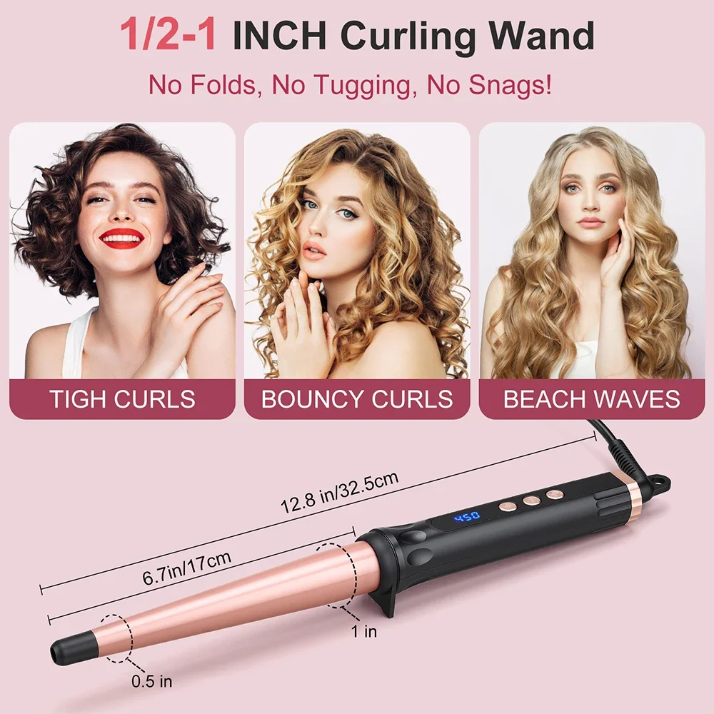 Hair Curler Ceramic Curling Iron Professional Curling Hair Tools 1-1/2 Inch Cone Electric Curling Wand Roller Fast Heat Curlers