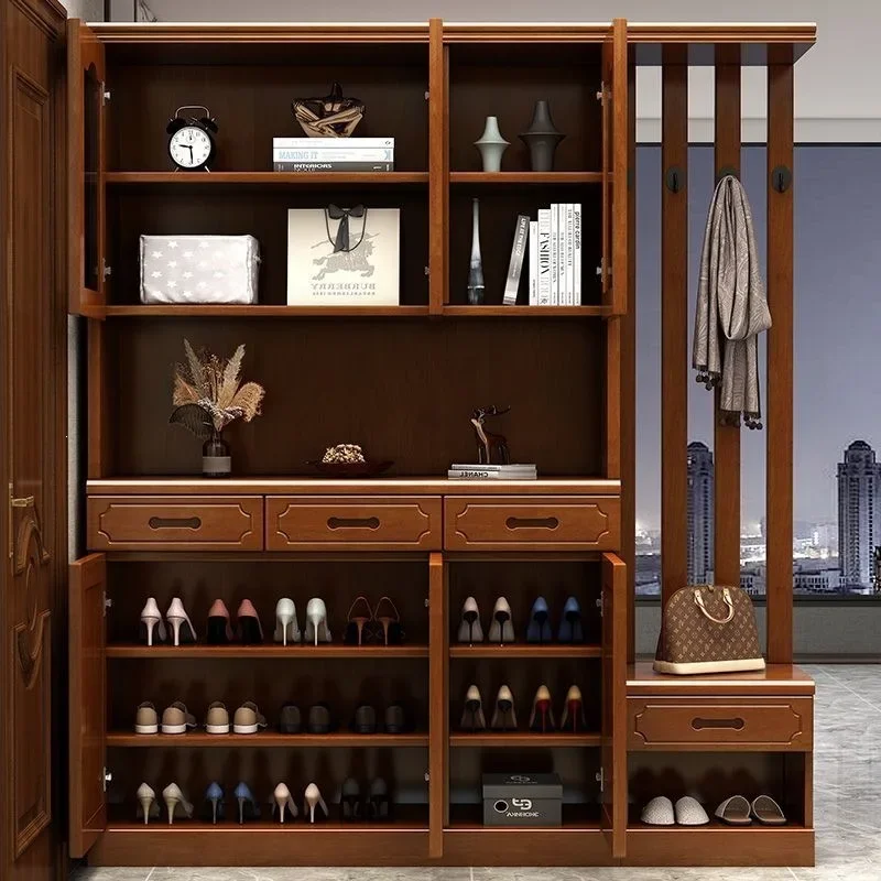Rubber wood solid  shoe Household door porch Simple entry foyer Chinese living room vertical shoe cabinet