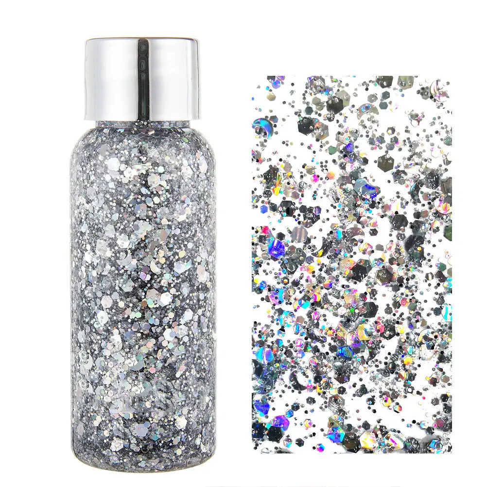 Body Gel Facial Sequin Glitter Silver Silky Shine All Day Long Makeup Party Body Hair Lip Eye Decoration
