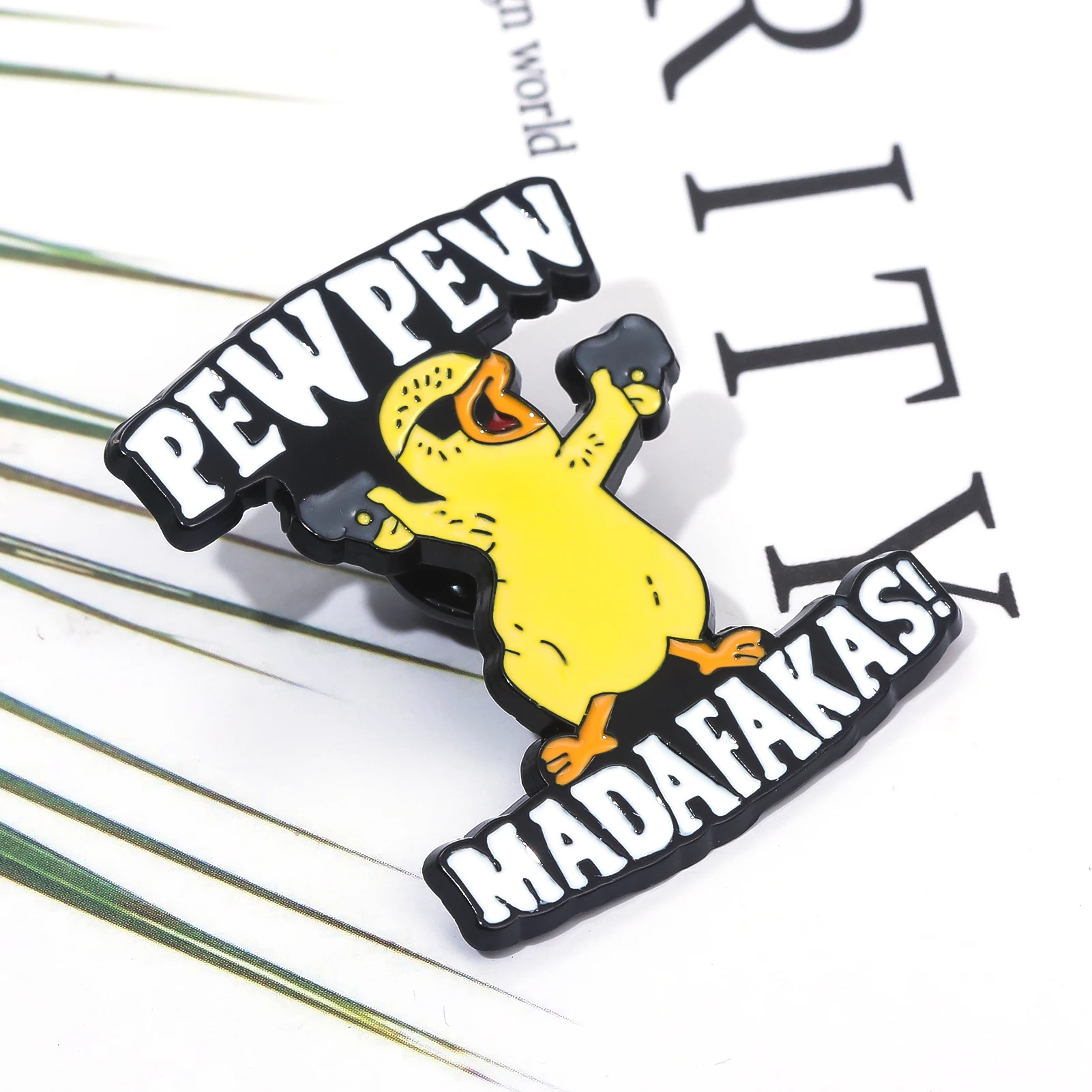 Funny Pew Pew Madafakas Enamel Pins Brooch Yellow Cool Chick Clothes Backpack Collar Lapel Badge Cartoon Jewelry Gift