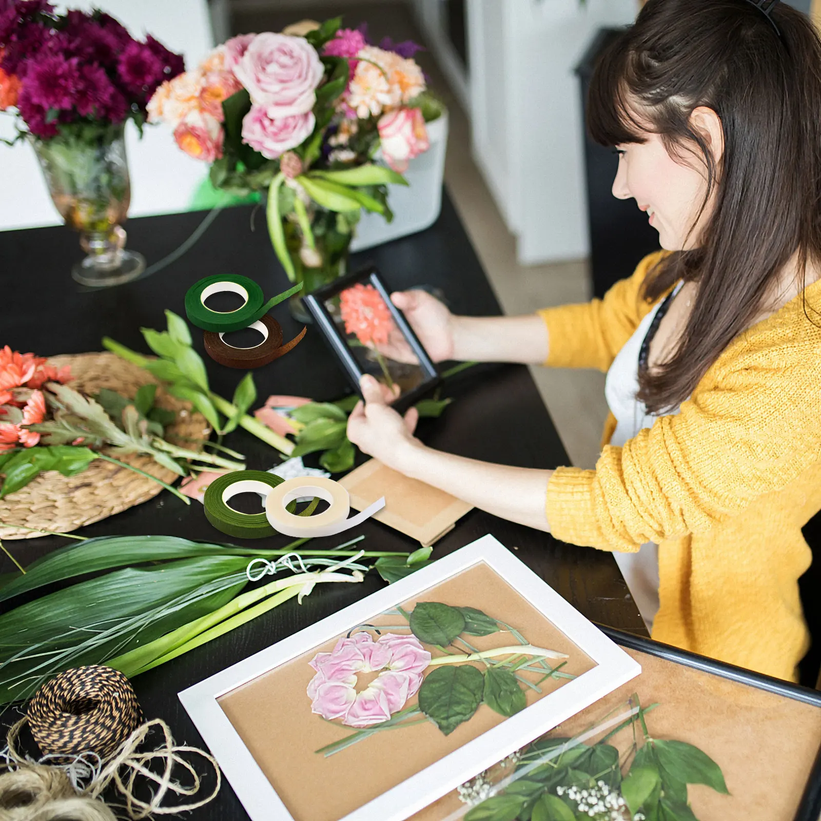 

1Set DIY Flower Package Tool Floral Tape Wire Kit Durable for Flower Art Packaging Craft Supply Tape Iron Wire Kit