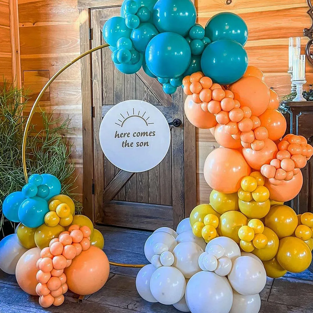 169 Pieces Here Comes the Son Balloon Arch Garland Set Lemon Yellow Orange Blue Sand White Balloon and Sun Aluminum Foil Balloon Suitable for First