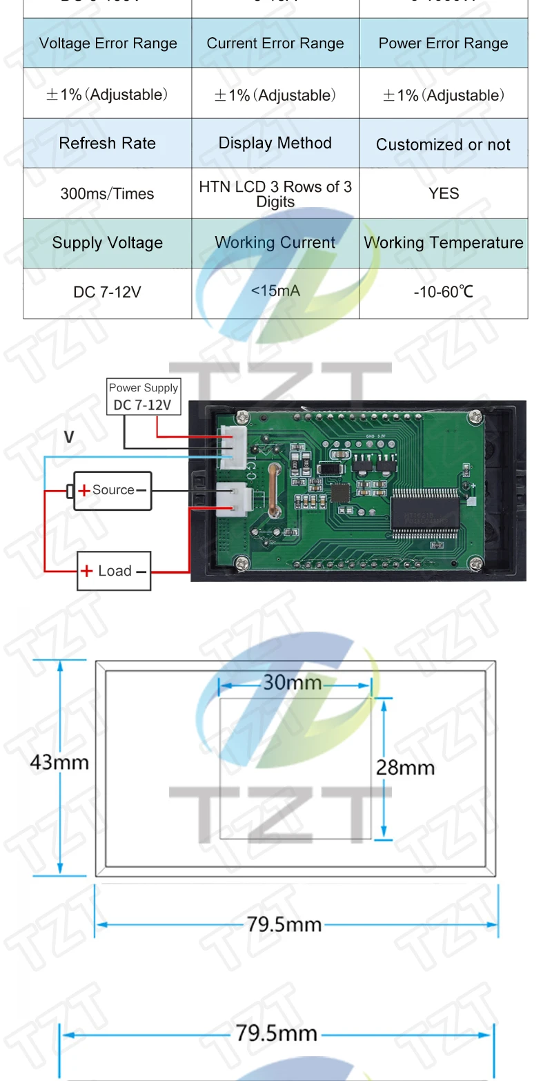 LCD Digital Voltmeter Amperemeter Wattmeter Spannungs-Strom-Leistungsmesser Volt-Detektor Tester Monitor DC 0 bis 100V 10A 1000W – Detail 2