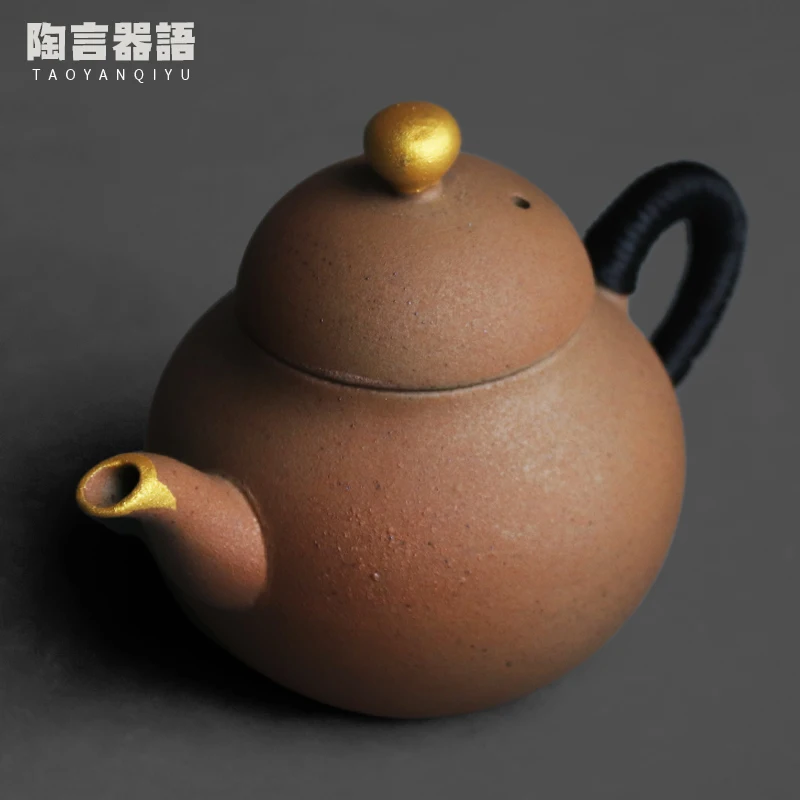 Rock Mining Clay Hand Painted Gold Handheld Teapot Tie String Design Tea Tea Bag Brewing Pot