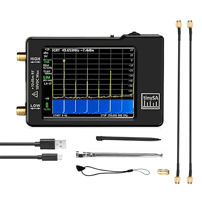 

2.8 Inch Touch Screen Spectrum Analyzer for 0.1MHZ-350MHZ and UHF Input for 240MHZ-960MHZ Frequency Analyzer Black