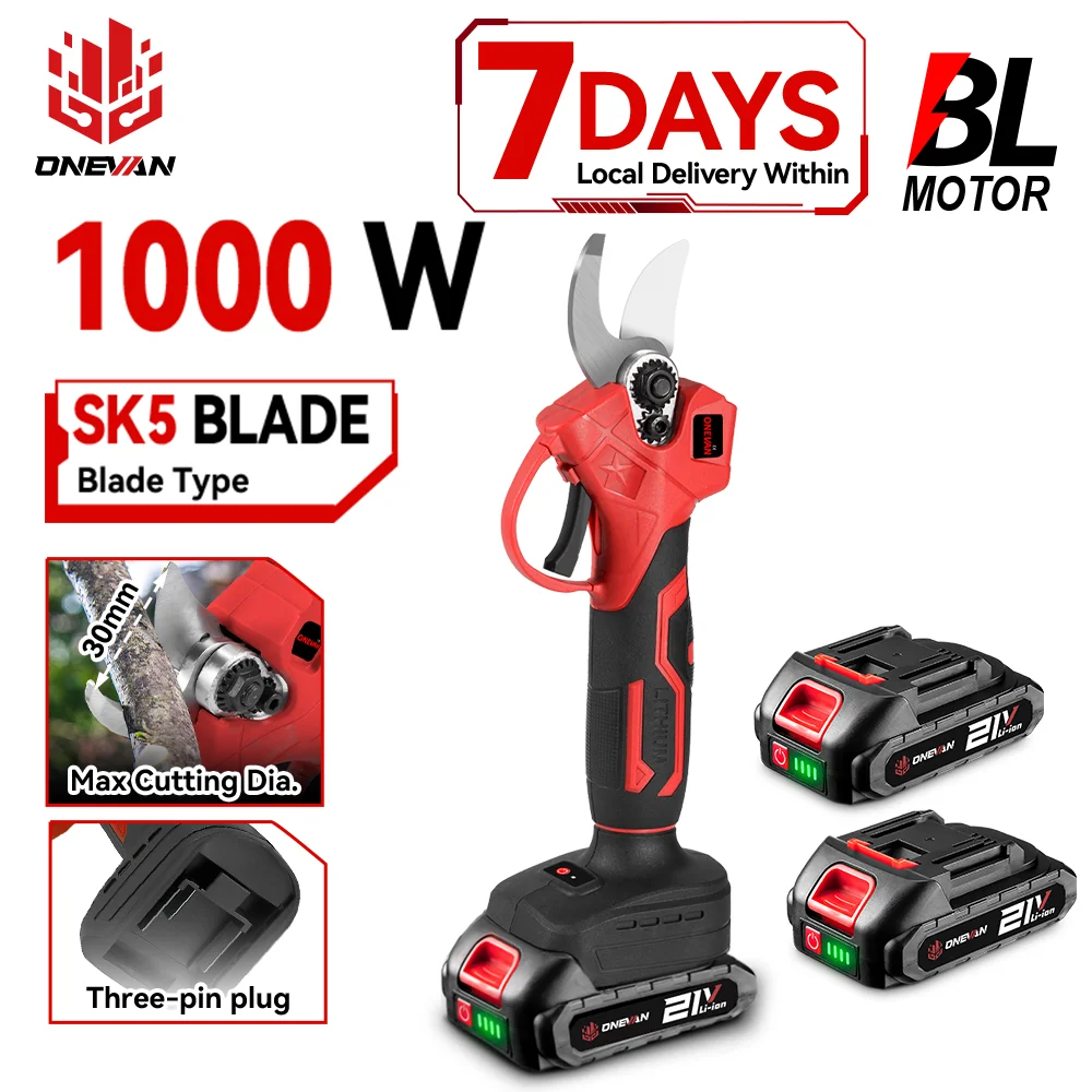 Sécateur électrique sans fil ONEVAN 30 mm, cisailles sans fil pour la coupe des branches, outil de taille d'arbres, compatible avec les batteries Makita.