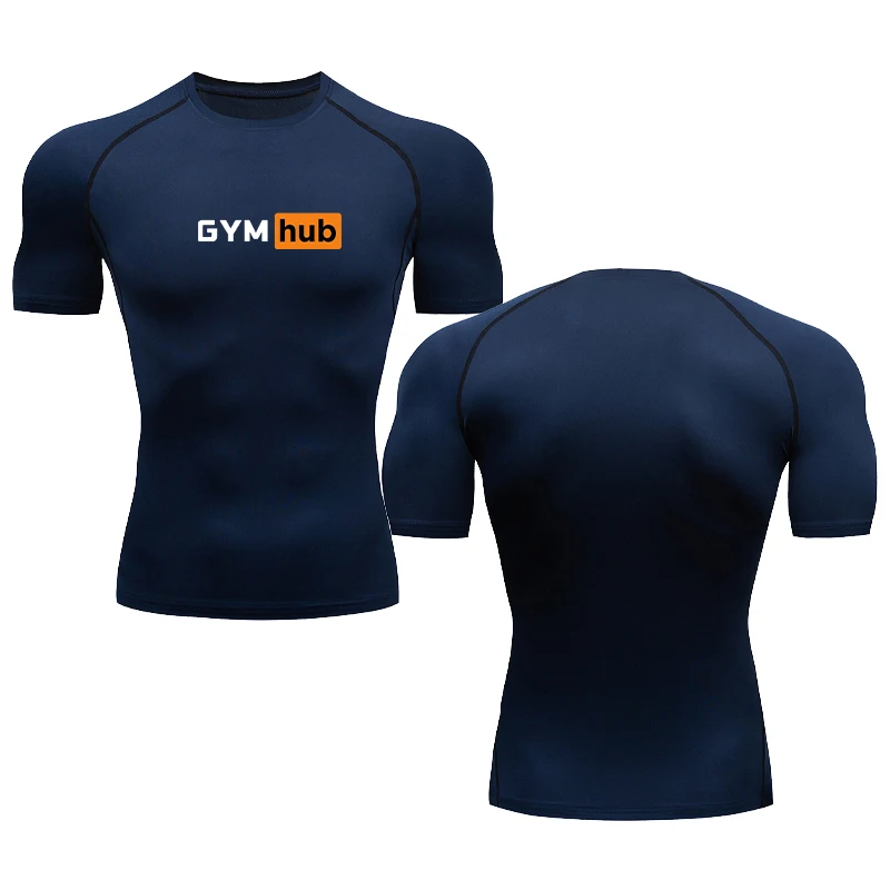 Männer Gym Hub Grafik druck Laufen Kompression Kurzarm eng anliegende Gym Sport T-Shirt Fitness männlich Jogging Trainings anzug Tops