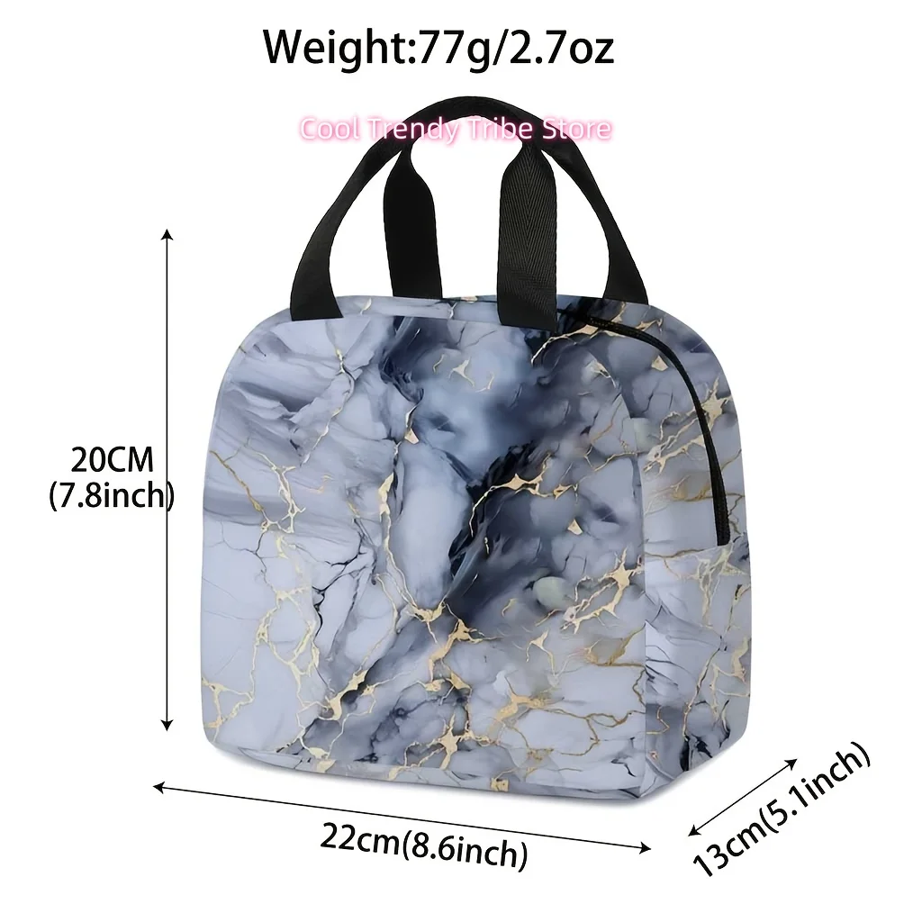 Marble-pattern Printed Tote Lunch Bag, Women's Insulated Bag, Clutch, Outdoor Picnic Storage Bag, Non-food Contact