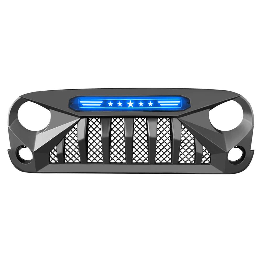 For Jeep Wrangler JK JKU 2007-2017 Mesh Mask Cover W/LED Auto Grill Grills Exterior Accesories Front Racing Grille Grills Fit