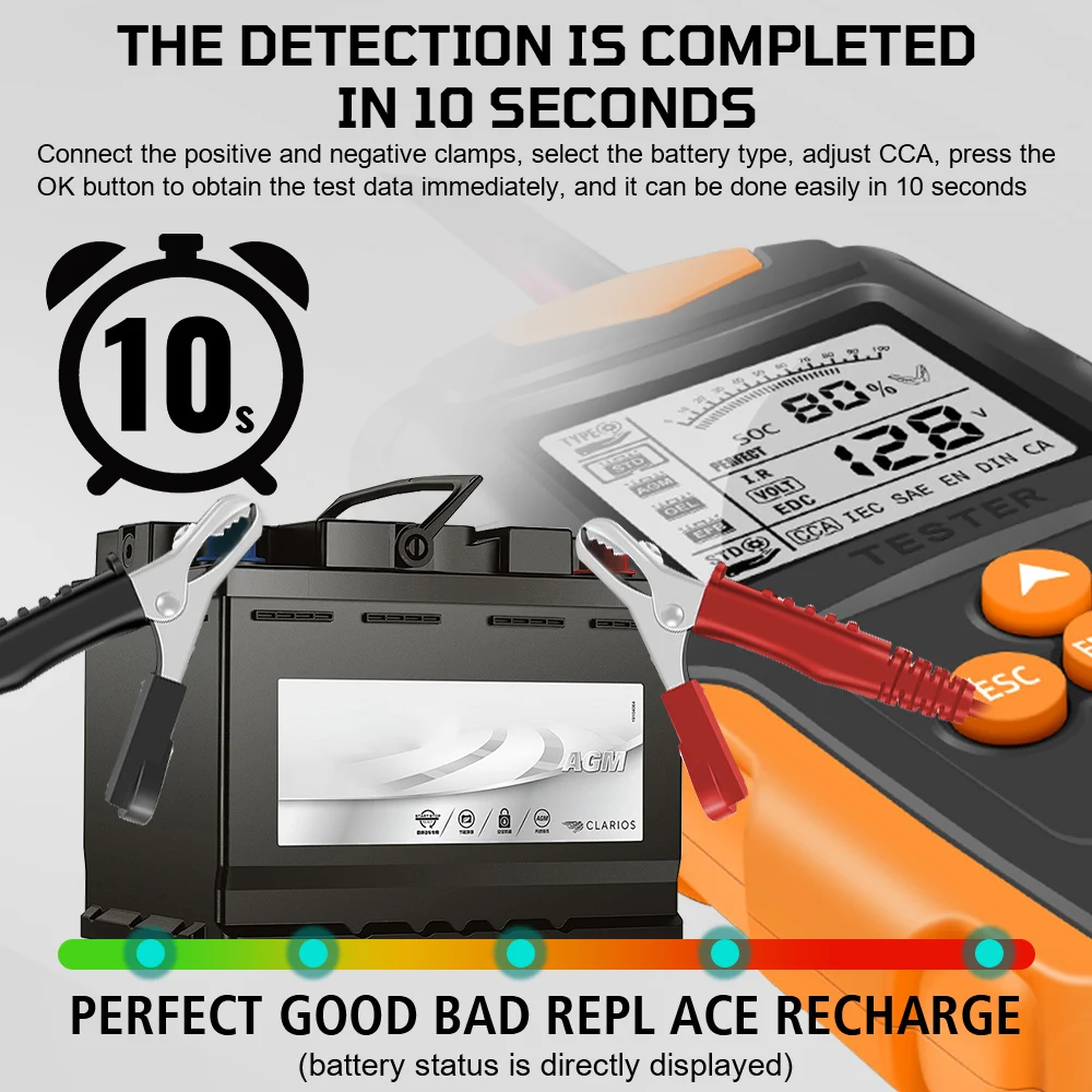التحريك شحن أداة محلل البطارية جهاز اختبار بطارية السيارة أدوات تشخيص السيارات الرقمية لبطارية الرطب/الجل/الرصاص الحمضية 12 فولت 24 فولت #5
