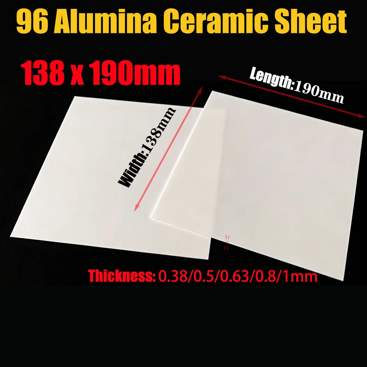 138*190*0.38/0.5/0.63/0.8/1mm 96 Alumina Ceramic Sheet High Temp Insulating Substrate