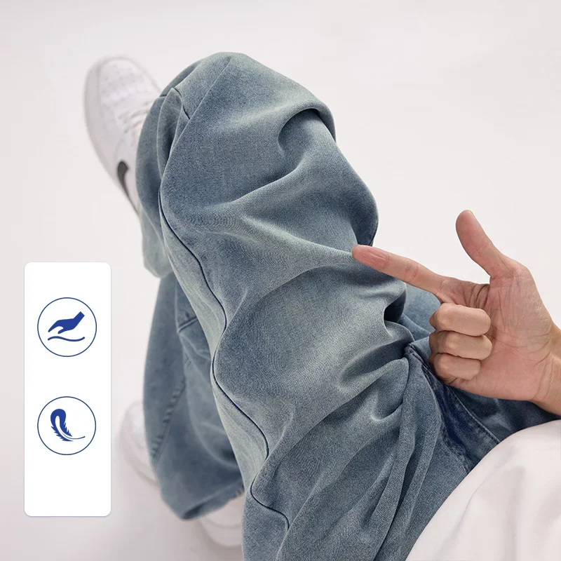 جديد المضادة للتجاعيد لينة ليسلر الجينز الرجال رقيقة فضفاضة مستقيم موضة الكورية مريحة واسعة السراويل الدنيم السراويل الرجال الشارع الشهير