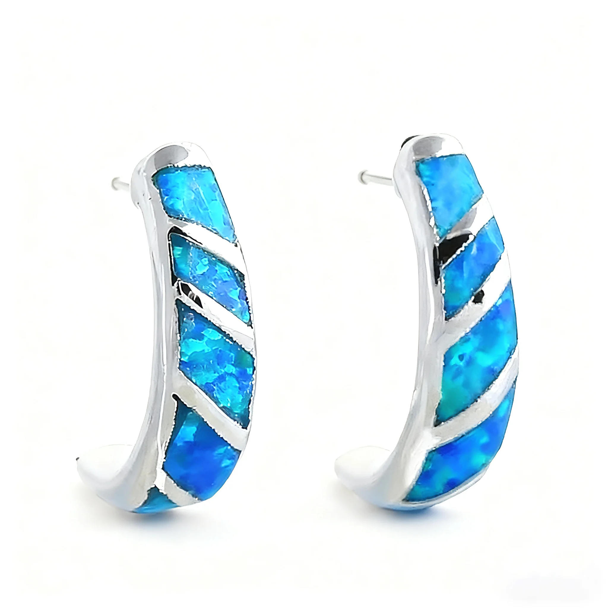 

Luxury Blue Opal Earrings, Sparkling Stripe Pattern Hoop Jewelry, Elegant Birthday Gift for Her, Fashion Dangle Earrings