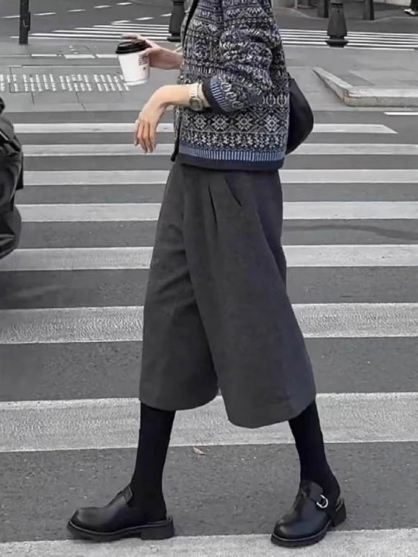 Ay Pantalones de pierna ancha de lana para mujer, pantalones informales adelgazantes de talla grande, cintura alta, corte recto, para ir al trabajo