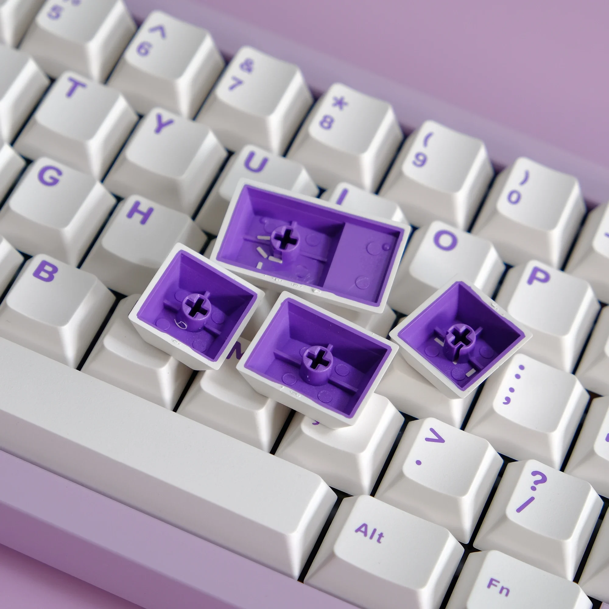Aifei 121 Keycaps ABS Double Shot White with Purple Letters Cherry Height for Mechanical Keyboard AULA F75 Ajazz Anne Pro 2 Game