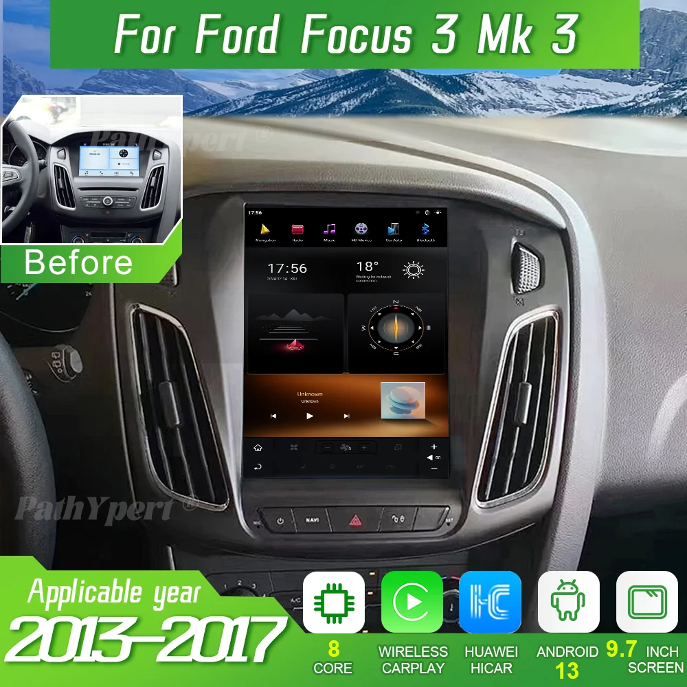 4K HD Touch Screen Android 13 For Ford Focus 3 Mk 3 2013-2017 Qualcomm 6125 Multimedia Video Player Car Radio Carplay GPS BT DSP