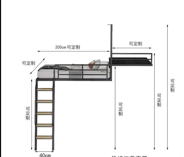 Apartment duplex two-story iron frame bed Iron wrought attic bed elevated bed linen upper storage hanging wall hammock