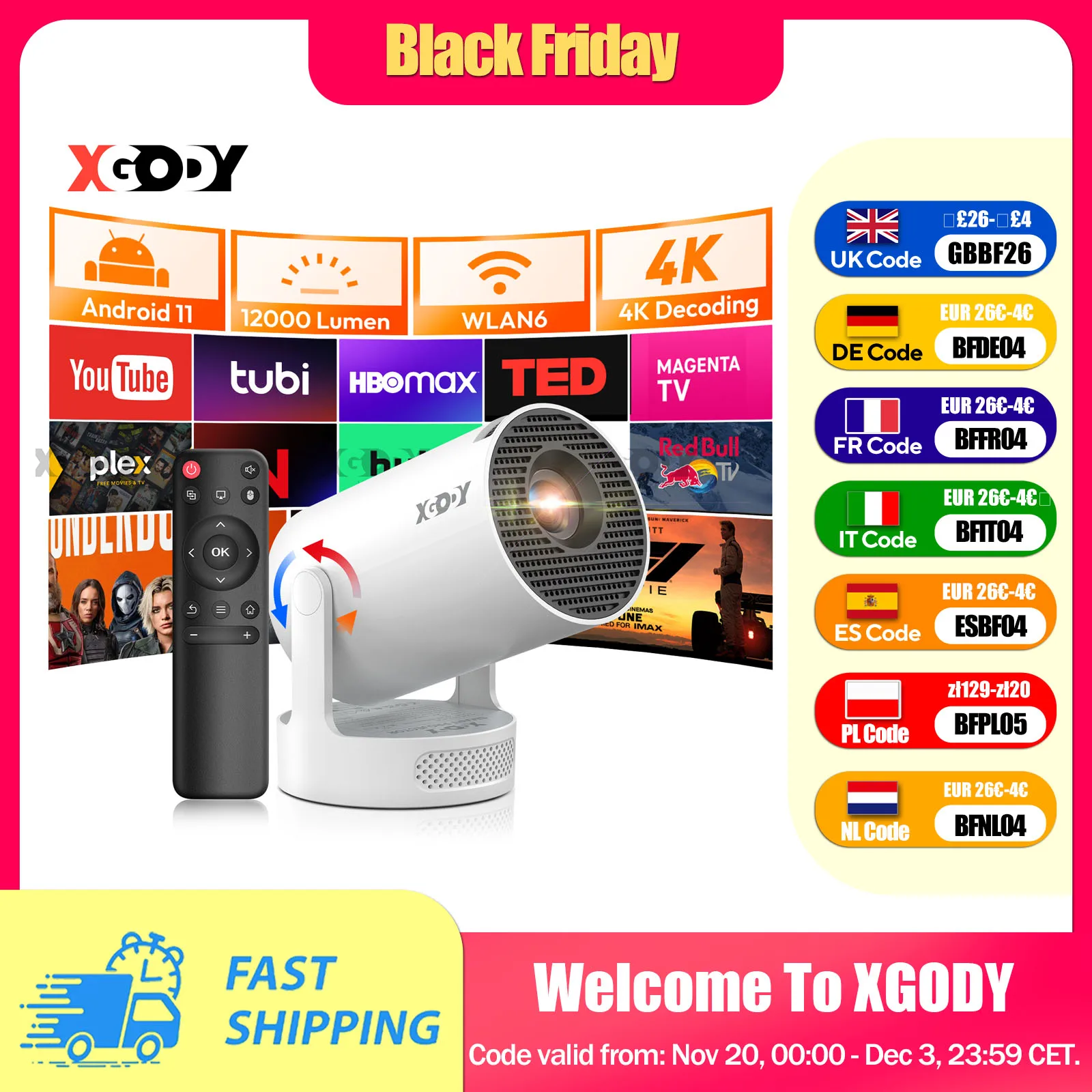 جهاز عرض XGODY محمول Gimbal 3S 12000LM 4K 2.4G/5G WiFi بلوتوث 5.4 أندرويد 11 جهاز عرض محمول للمسرح المنزلي الصغير #1