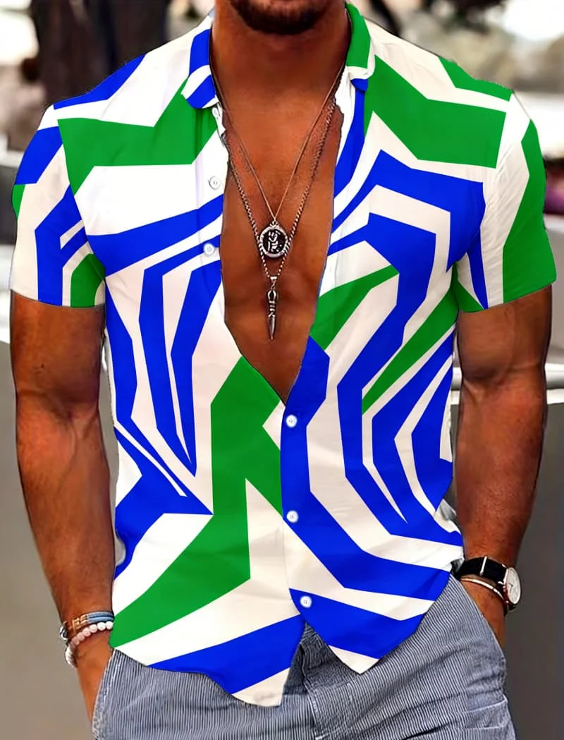 Men's Vintage Artistic Elegant Timeless Geometric Print Short Sleeve Shirt Casual Fashion For Daily Commute And Vacation Styling