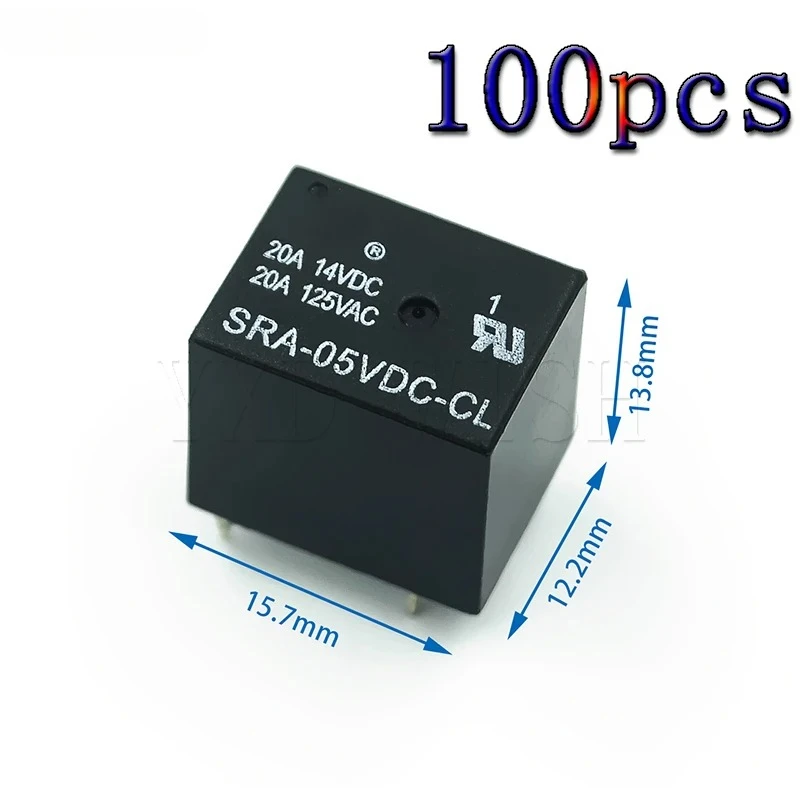 100pcs Relays SRA-05VDC-CL SRA-12VDC-CL SRA-24VDC-CL Power Relay 5 Pin DC 5V 12V 24V 10A 250VAC 5PIN Black Automobile Relay