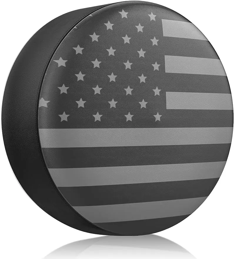 Spare Tire Cover for RV Trailer, Waterproof Leather Wheel Cover with American USA Flag, Camper Spare Tire Cover Fit for Jeep Wra