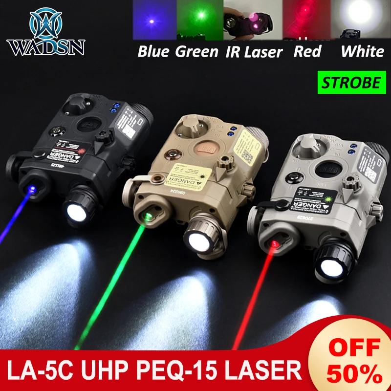 

WADSN LA-5C PEQ-15 IR Laser Red Blue Green Dot Indicator UHP Peq 15 Airsoft Tactical Hunting Flashlight White LED Strobe Light