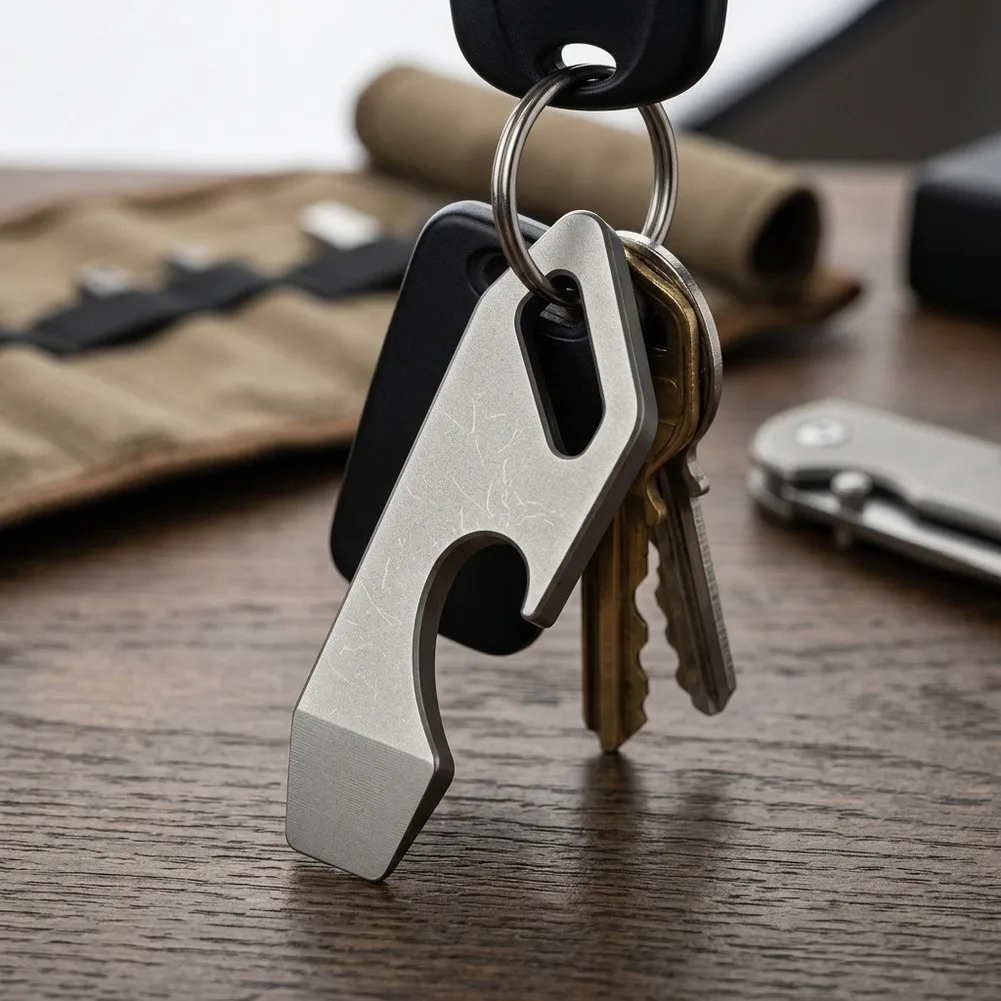 Lightweight Titanium Pry Bar Keychain Tool with Bottle Opener for EDC 45mm 5.6g Compact Size Practical Utility Tool