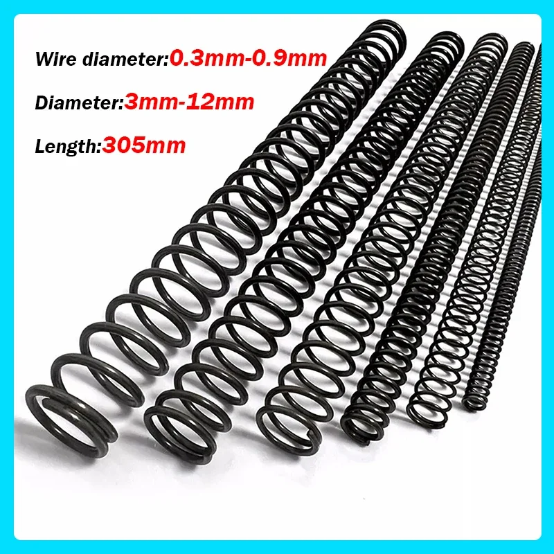Length 305mm Compression Spring Black  65 Mn Manganese Wire Dia 0.3 0.4 0.5 0.6 0.7 0.8 0.9mm Small Springs Steel OD 3mm-12mm