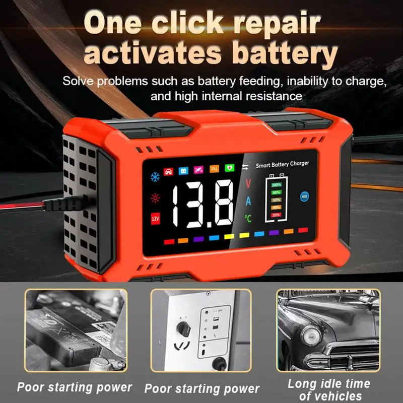 

Charger For Car Battery 12V Smart Car Battery Charger LCD Display Battery Maintainer For Car Motorcycle Portable Car Battery