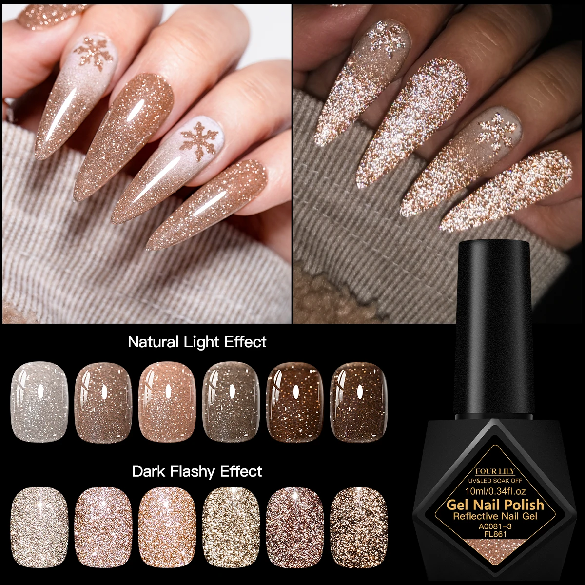 10 ml FOUR LILY Coffee Series Reflektierender Gel-Nagellack, semi-permanent, Soak Off UV-Gel, LED-Nagellack, Maniküre-Design
