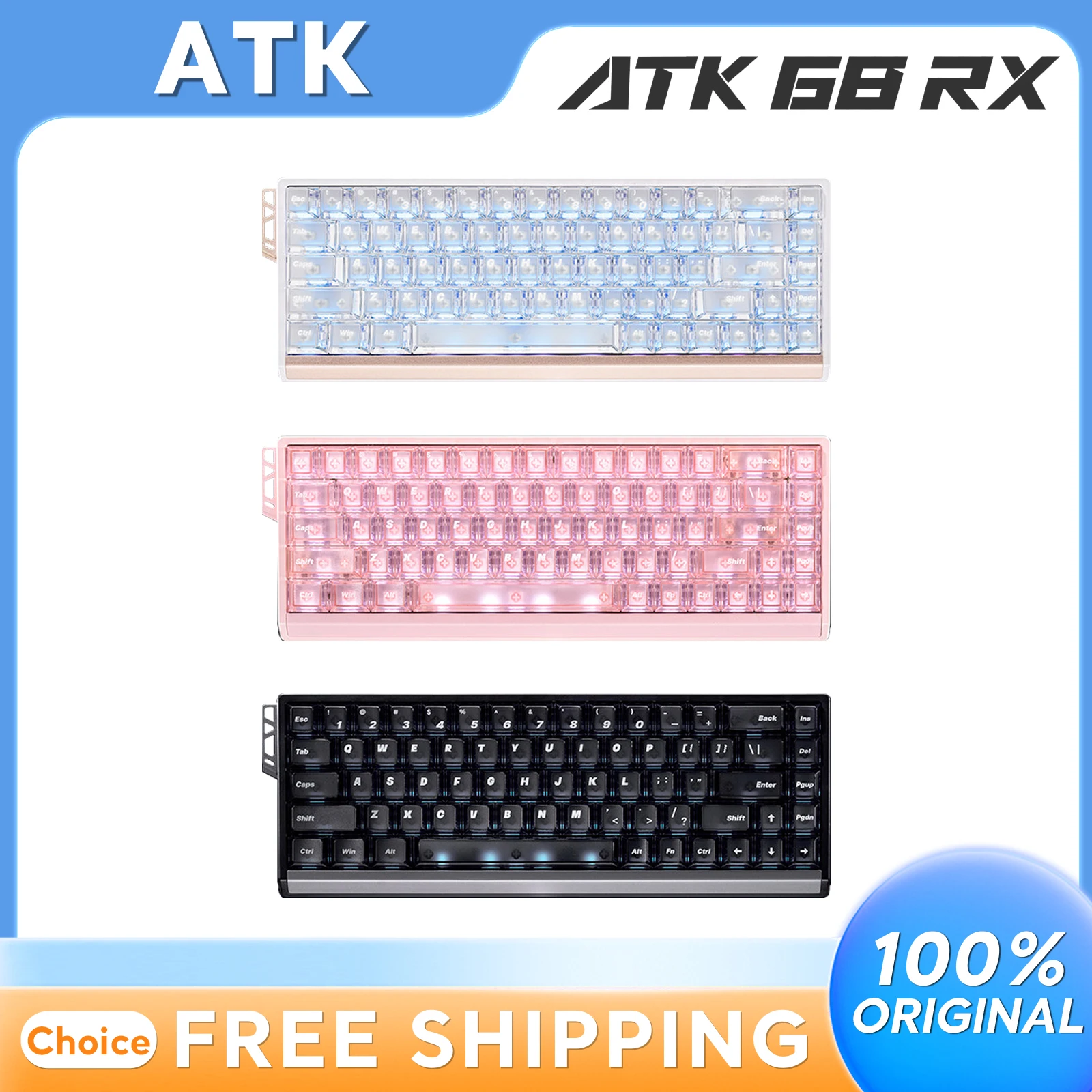 

ATK 68RX Магнитный переключатель Игровая клавиатура 8 кГц Скорость покатания 0,28 мс Задержка 68-клавиш Горячая замена Киберспорт Низкая задержка Структура прокладок