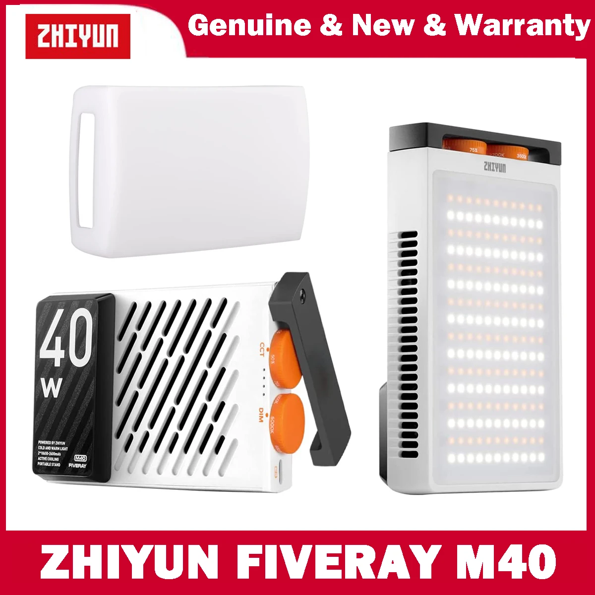 ZHIYUN FIVERAY M40 Bi-Color Pocket Light 40W LED Video Light for Photography 14000 Lux Built-in Fans Support PD Fast Charge