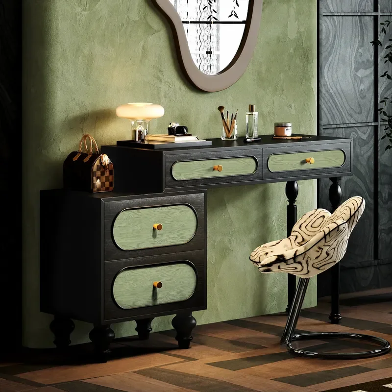 Vintage Modern Tree Burl Veneer Solid Wood Dresser Multi Drawer Makeup Table Bedroom High Value Storage Cabinet for Women