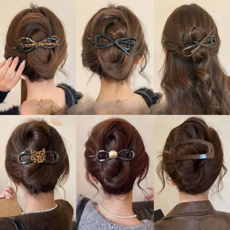 

1Pc Korean Twist Hair Clips Artificial Leather Hair Bowknot Hairpins for Women Girl Vintage Hairs Grip Hairs Accessories Elegant