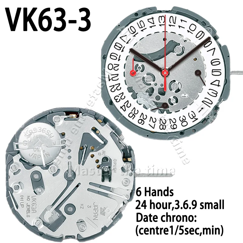 Japan VK63 Quartz electron Movement  Three Hands Three Eyes Date Small Chronograph Seconds Vk63 Movement 24 Hours ﻿
