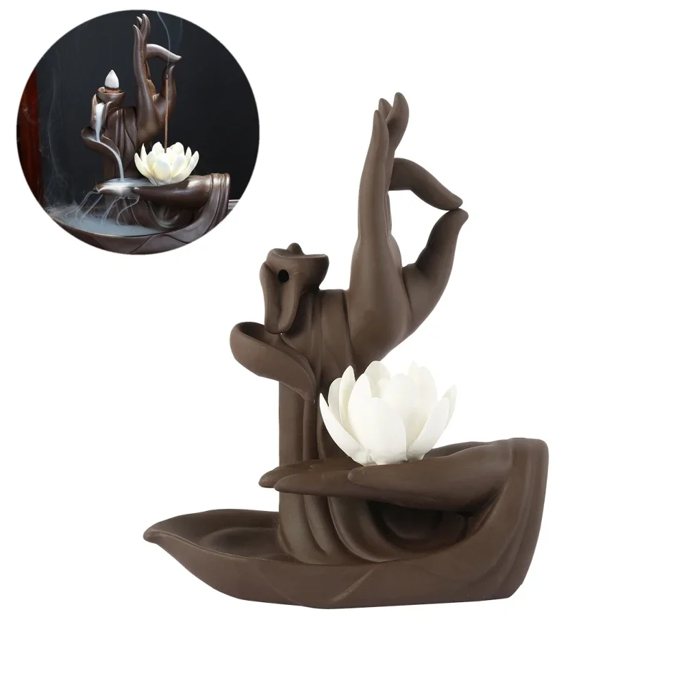 Lotus Buddha'S Hand Backflow Incense Burner Ceramic Purple Sand Incense Burner