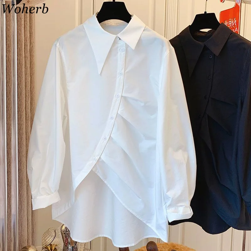 New Autumn Oversized Blouses for Women 2024 Blusas Mujer De Moda Fashion White Shirts Casual Korean All Match Pleated Y2k Tops