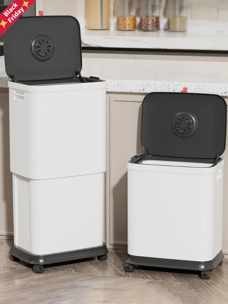 Special Kitchen Trash Can  Wheel Movable Large Capacity Sliding Lid Lift High Kitchen Trash Cleaning Tools Waste Bins