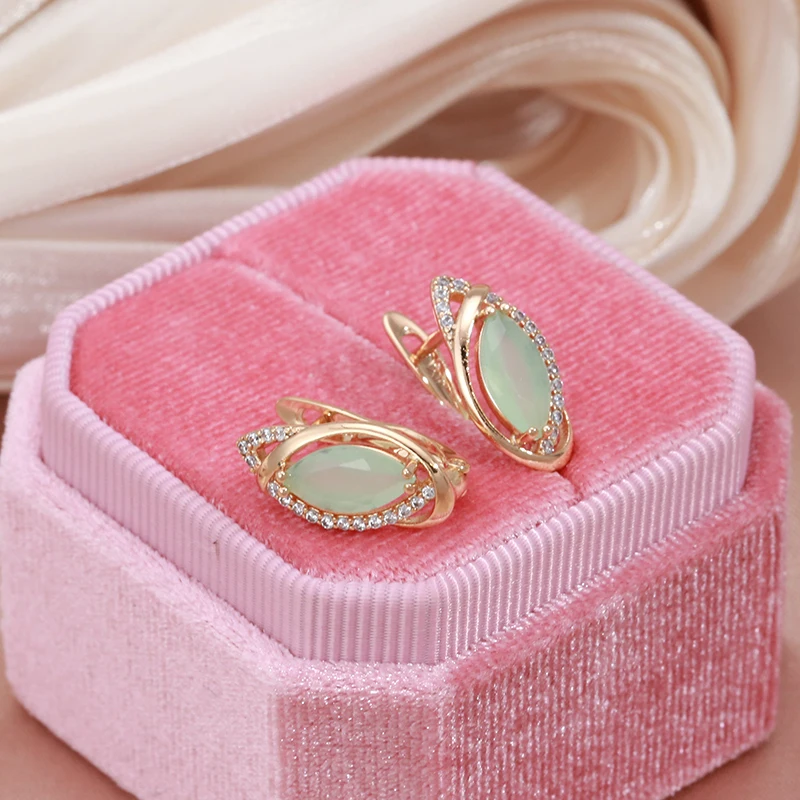 SYOUJYO Elegant Green Natural Zircon English Earrings For Women 585 Rose Gold Color Luxury Wedding Jewelry Vintage Daily Earring