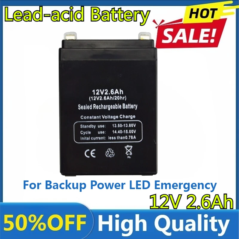 12V 2.6AH Battery 12V2.6AH for Backup Power LED Emergency Light Children Toy Car Lead-acid Accumulator Replacement Maintenance