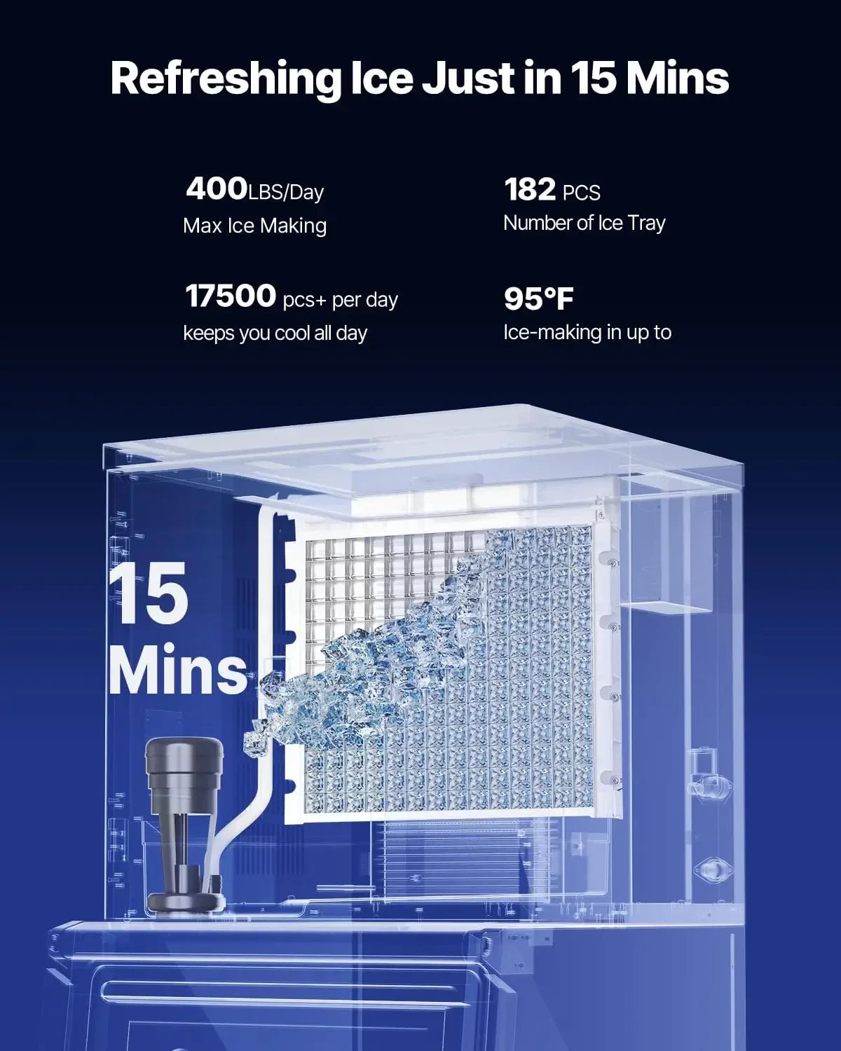 Commercial Ice Maker Machine, 400LBS/24H Ice-Making Machine with 300LBS Stainless Steel Storage Bin, Auto Self-Cleaning Ice Make