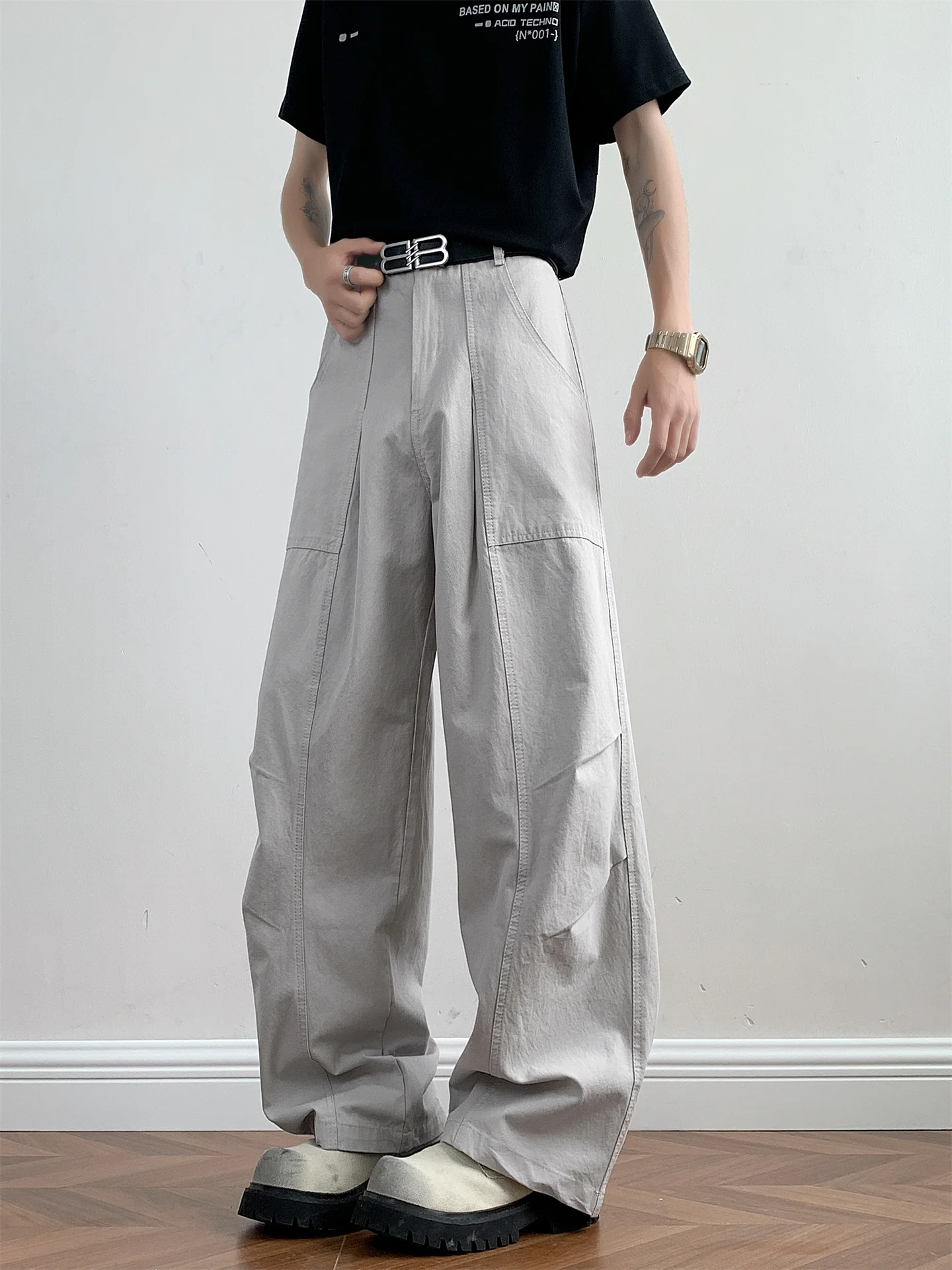 

Heavyweight Waed Folded Paratrooper Workwear Pants Men's Casual Retro Pure Cotton Loose Long Trousers Youth Summer Faion