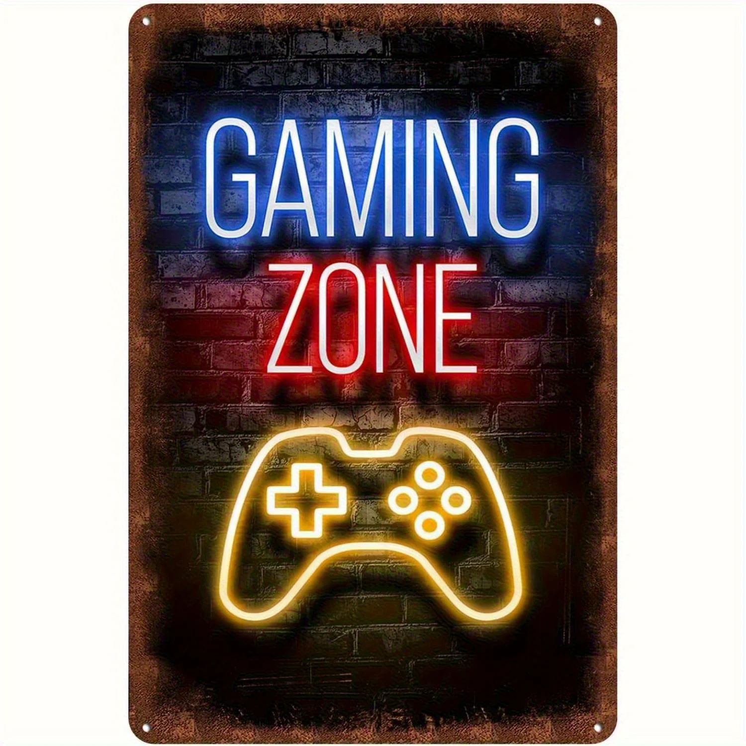 Retro Gaming Zone - ヴィンテージゲーミングゾーンメタルティンサイン - ブルーとレッドのアーケードネオンデザイン、頑丈な鉄製レトロコントローラーグラフィック、簡単設置